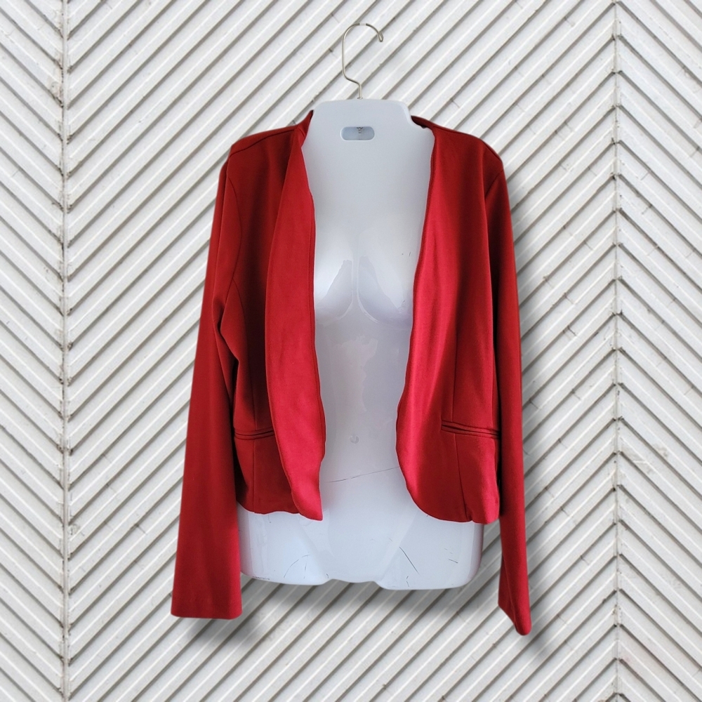 Mosaic & Co | Elegant Deep Red Long Sleeve Open Front Jacket (SIZE XL)